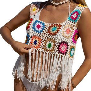 Women's sheer floral crochet top